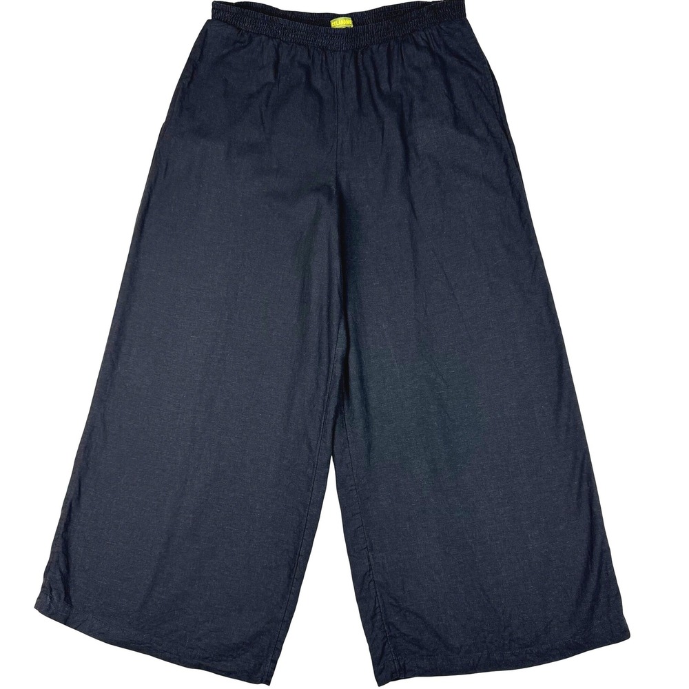 Celandine Linen Blend Wide Leg Smocked Waist Pants Women Medium Black Minimalist